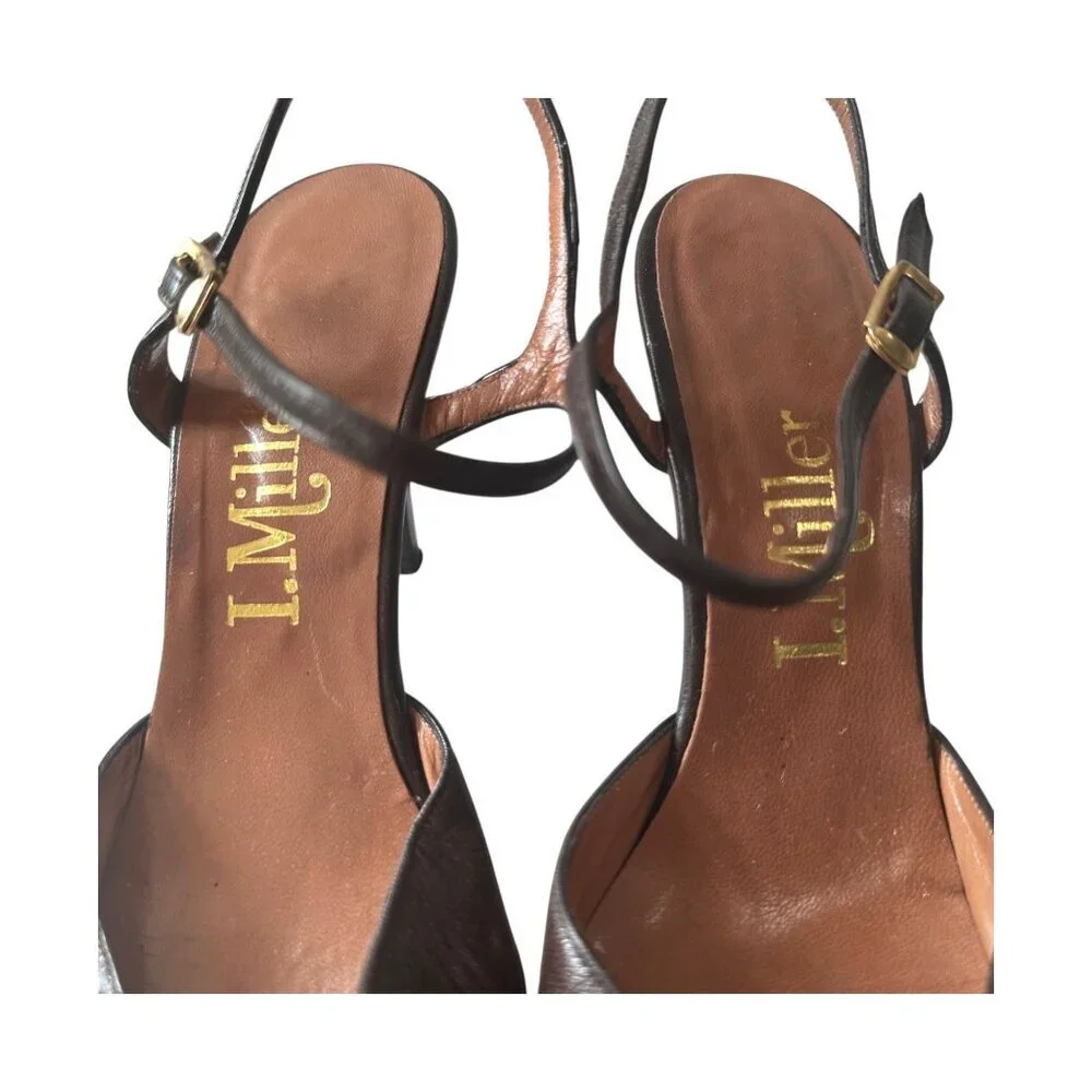 Vintage I.‎ Miller Brown Leather Rosette Heels – Size 8.5B